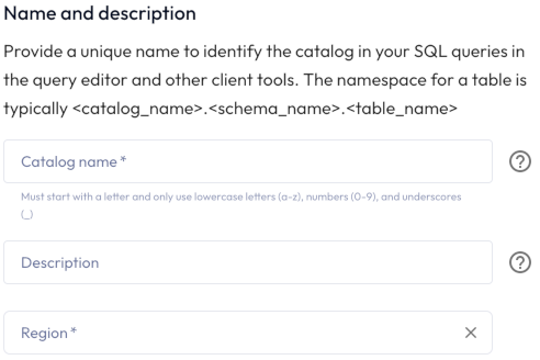 Enter catalog name and description