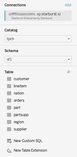 Tableau connection pane