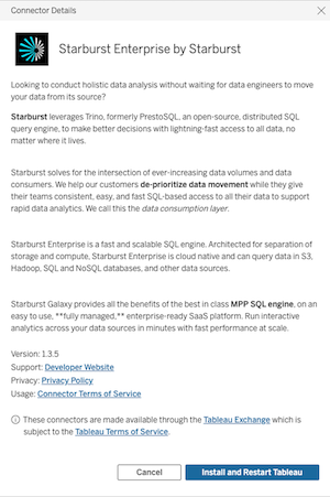 Tableau connector details
