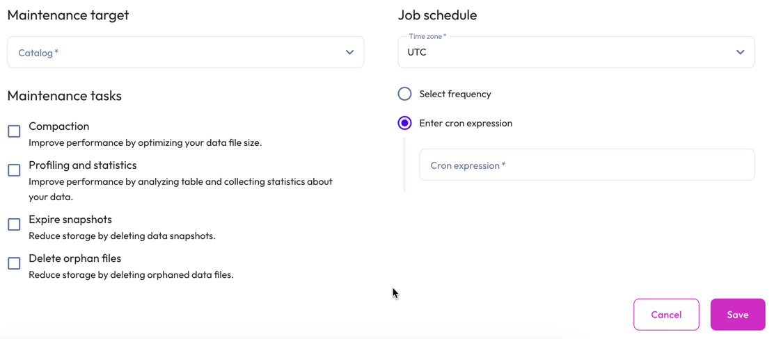 Data maintenance jobs create maintenance task